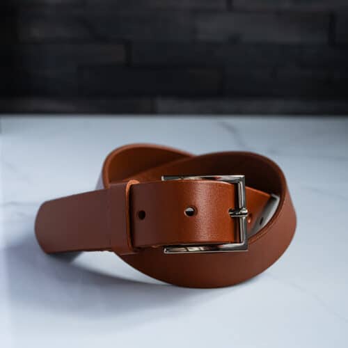 Tan full grain leather dress belt