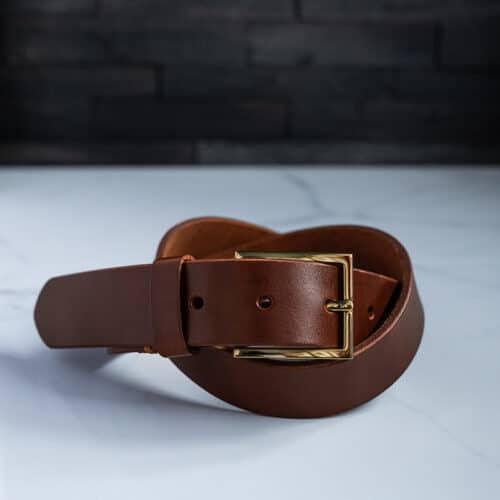 Chestnut brown leather dress belt