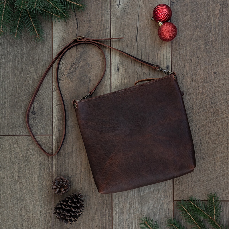 Brown Leather Crossbody Bag, Hands-Free Bag for Women, Great Gift