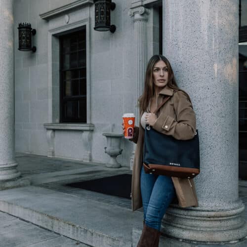 Navy Blue & Tan Women's Slouchy Handbag