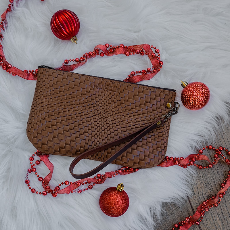 Brown Woven Leather Wristlet, Perfect Small Bag for Women